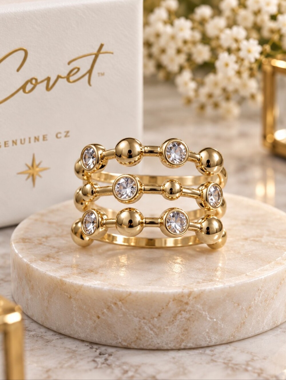 Covet Gold-Tone Multi-Row CZ Accent Ring